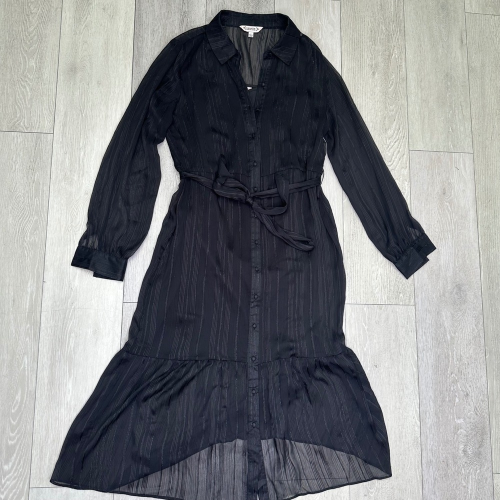 Nanette Lapore black sheer chiffon button up tie front long sleeve dress size 8 - Picture 2 of 9